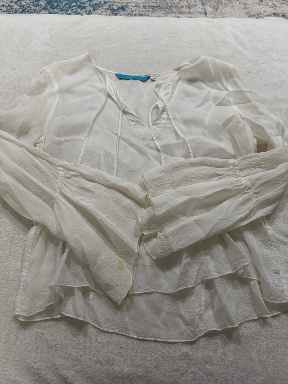 Johnny Was White Sheer Tie Front Blouse with Bell Sleeves Medium E04